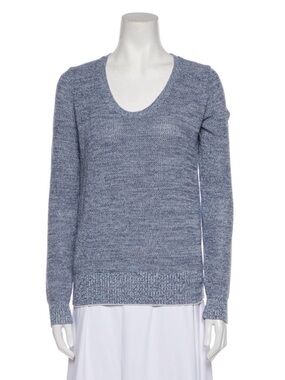 Theory Heathered Blue Scoop Neck Knit Sweater